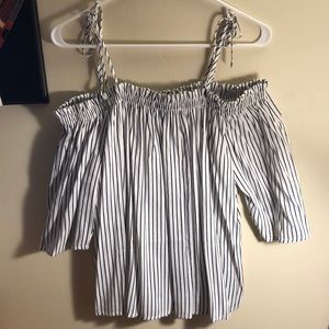 Black and white shoulder(-less) top (size medium)